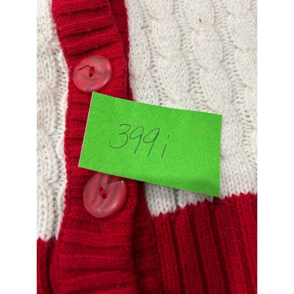 Vintage Sheridan Square Red White Geometric Cardigan Sweater SZ Medium - Picture 9 of 10